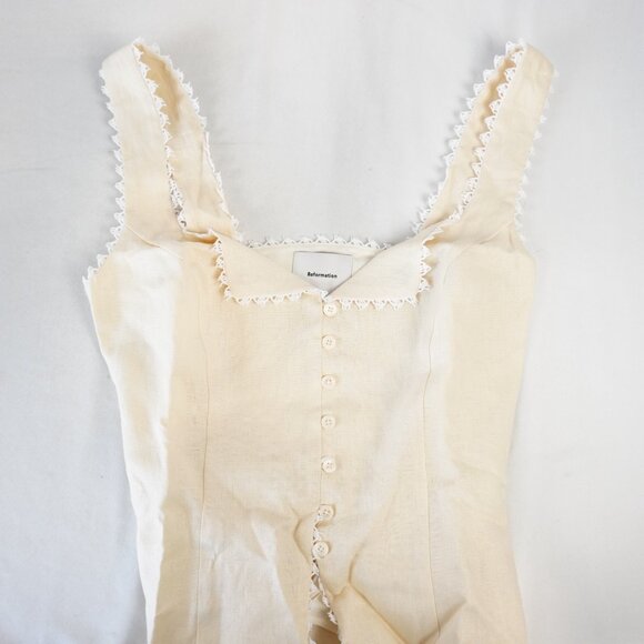 Reformation Viola Linen Top with Sweetheart Neckline in Sugar - Size 6 - NWT - Picture 4 of 11